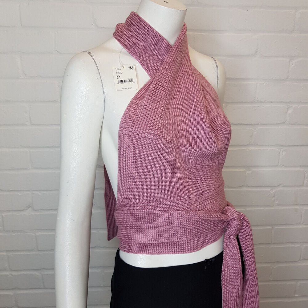 Free People Beach Orchid Convertible Tank Top Medium UK 12 Pink Knit Halter BN - Picture 4 of 10